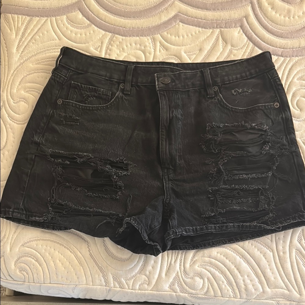 Women's Black Distressed Denim Shorts